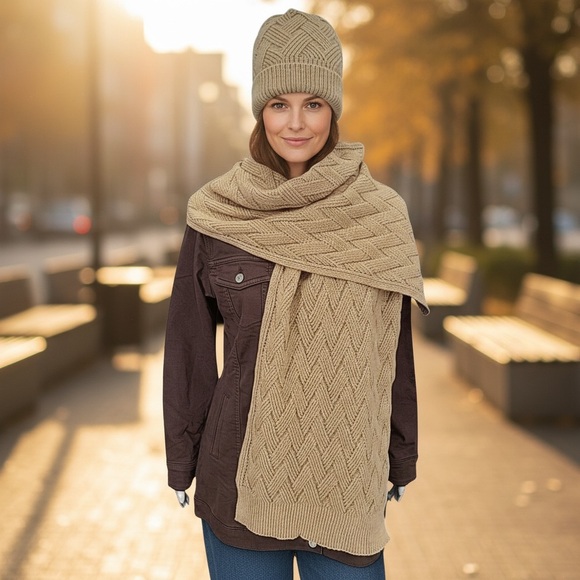 Laundry by Shelli Segal Scarf with Beanie Hat/Boxed/Camel - Picture 2 of 16